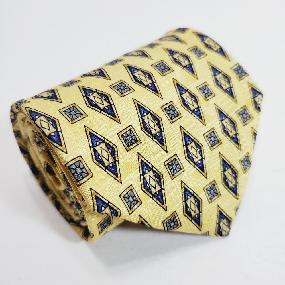 DeSantis Gold Geometric Men's Designer Silk Necktie 58x3.75" Made in Italy